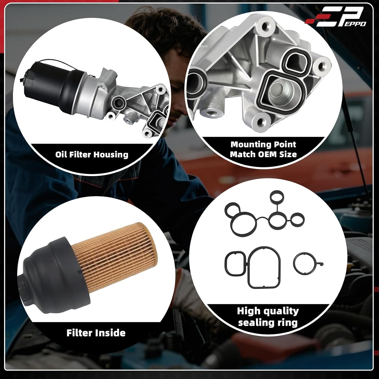 07K115397B Engine Oil Filter Housing assembly 2.5L Aluminum Compatible with 2005-2014 Volkswagen Beetle Golf Jetta Rabbit Passat Audi TTRS 07K115397A 07K115397D