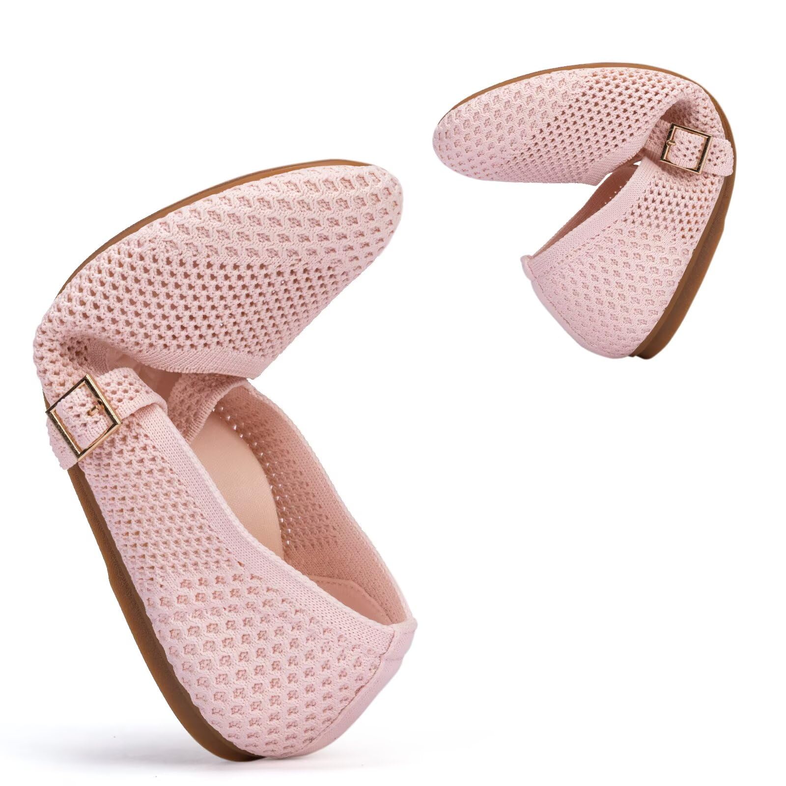 Frank Mully Mary Jane Ballerinas für Damen, bequeme elegante Ballerinas, lässig, runde Zehenpartie, zum Reinschlüpfen, waschbar, Strickstoff, Büro, Arbeit, Frauenschuhe