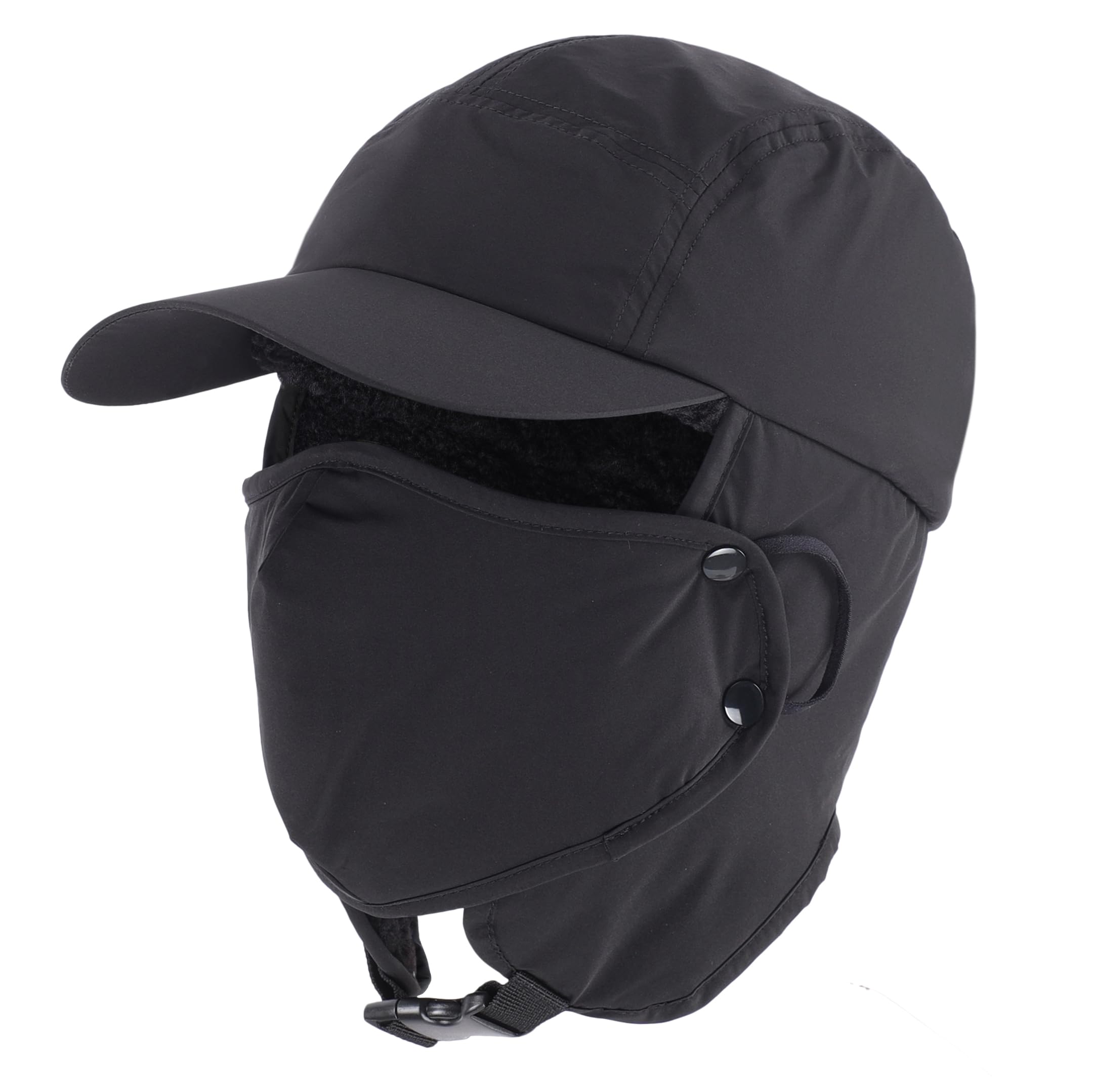 Home Prefer Impermeable para hombre invierno sombrero forro polar orejeras visera sombrero cubierta facial, Negro, talla única