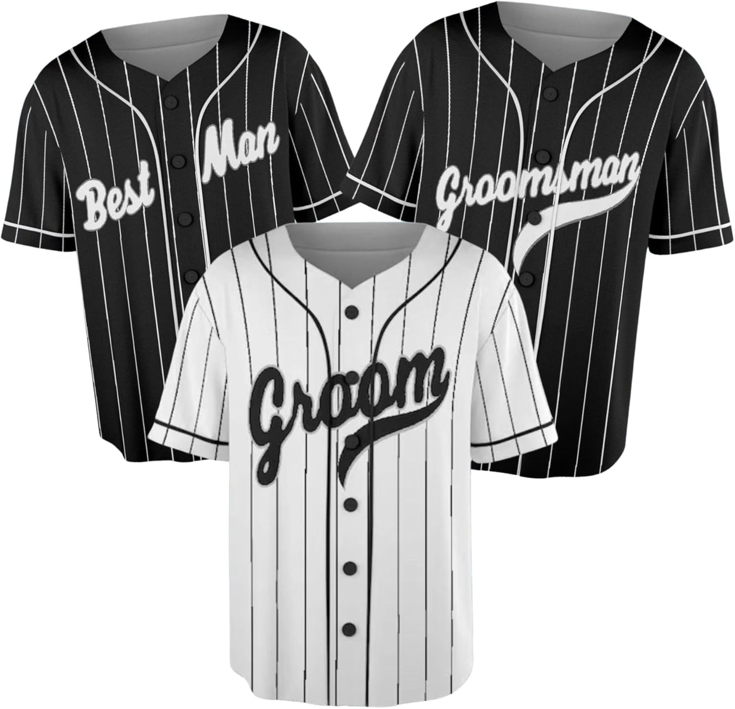 Groom and Groomsmen Baseball Jersey for Wedding or Bachelor Party, Groom and Groomsman Shirts Matching Pinstripe Baseball Jersey Shirts, Black or White