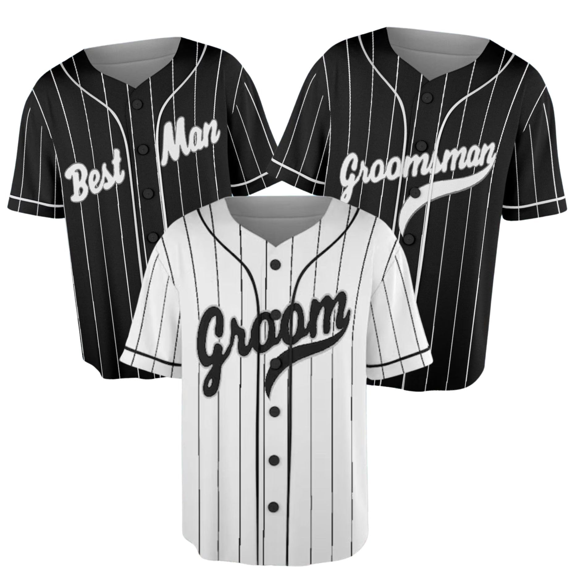 Groom and Groomsmen Baseball Jersey for Wedding or Bachelor Party, Groom and Groomsman Shirts Matching Pinstripe Baseball Jersey Shirts, Black or White