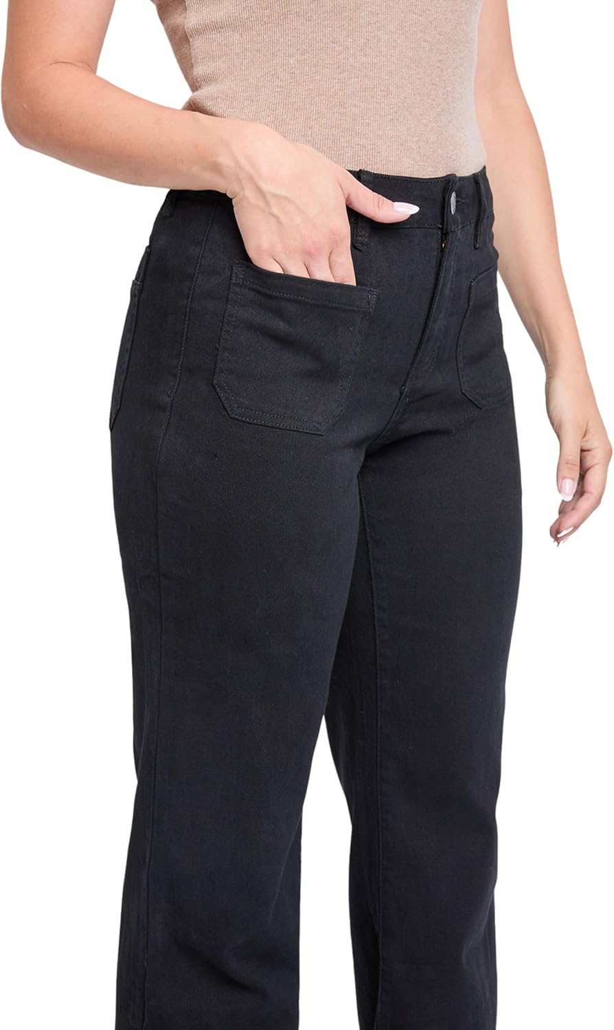 ROYALTY FOR ME Women's High Rise Snip to Fit Wide Leg Pant, Black, 14