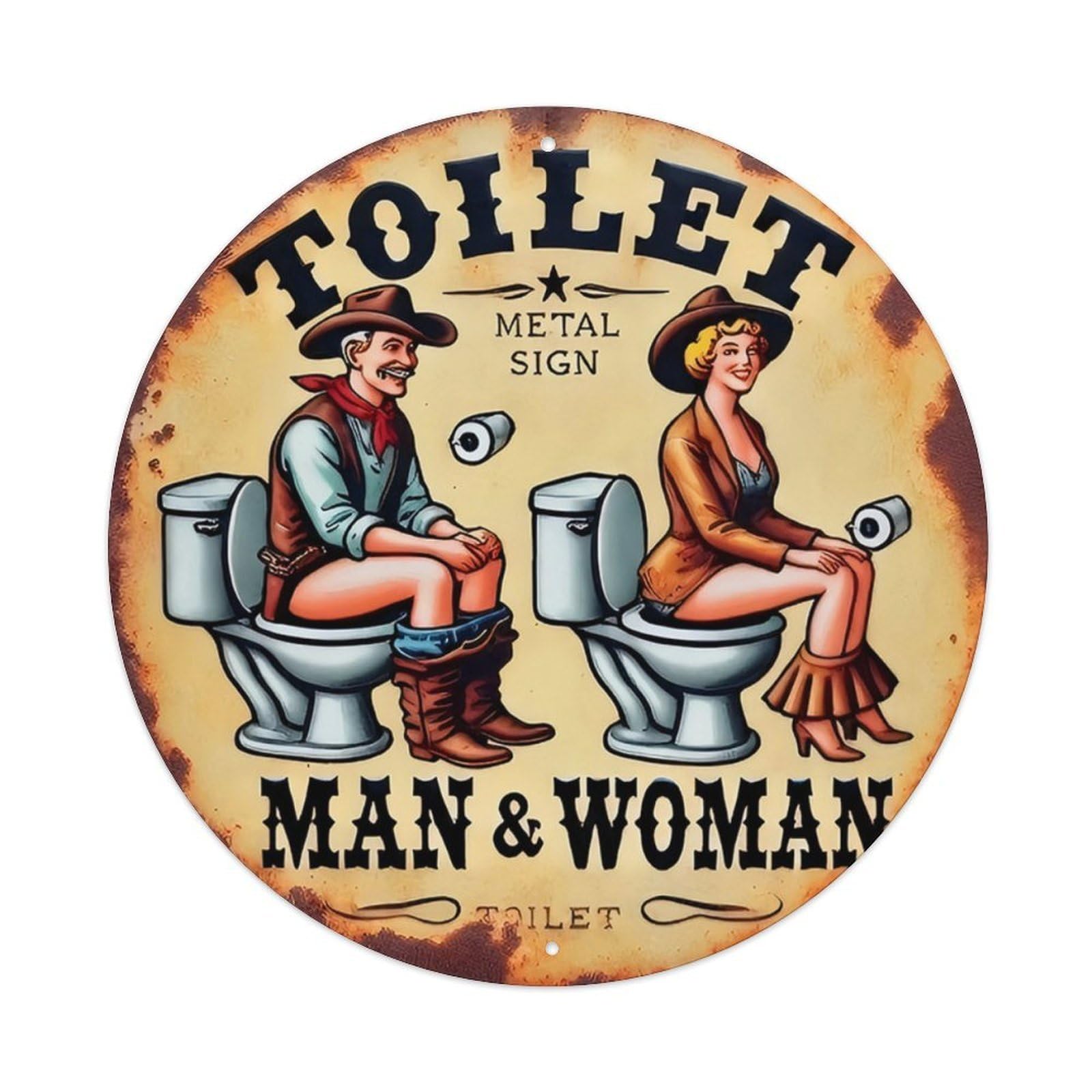 Western Cowboy Style Man & Woman Toilet Sign Vintage Aluminium Metal Sign, Retro Wall Decor for Home, Bar, Garage & Farmhouse 20x20cm
