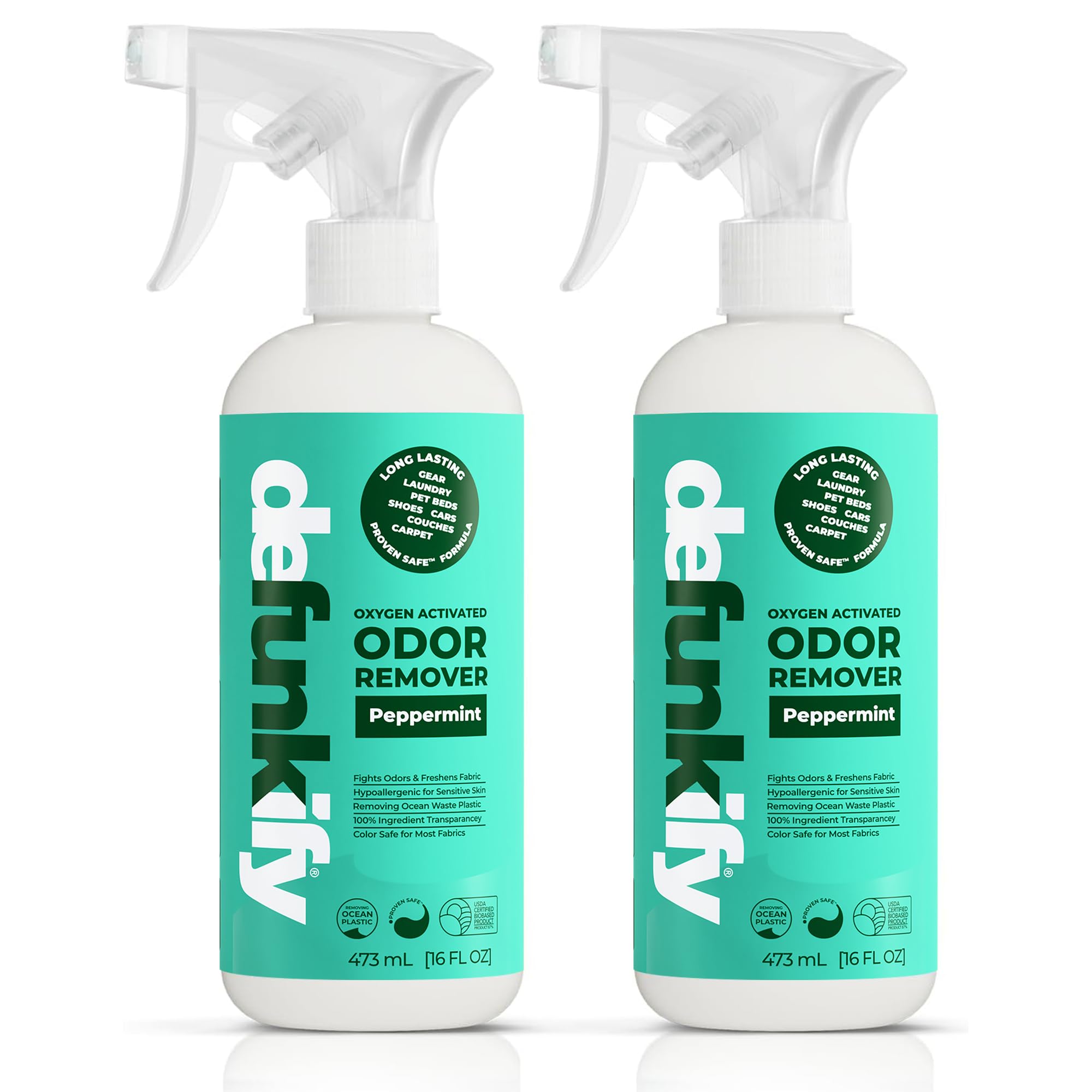 Odor Remover Spray, 32oz. 'Peppermint' Essential Oil Shoe Deodorizer, Odor Eliminator for Strong Odors on Activewear. ProvenSafe™ Fabric Freshener Spray, Deodorizer for Kids & Sensitive Gear