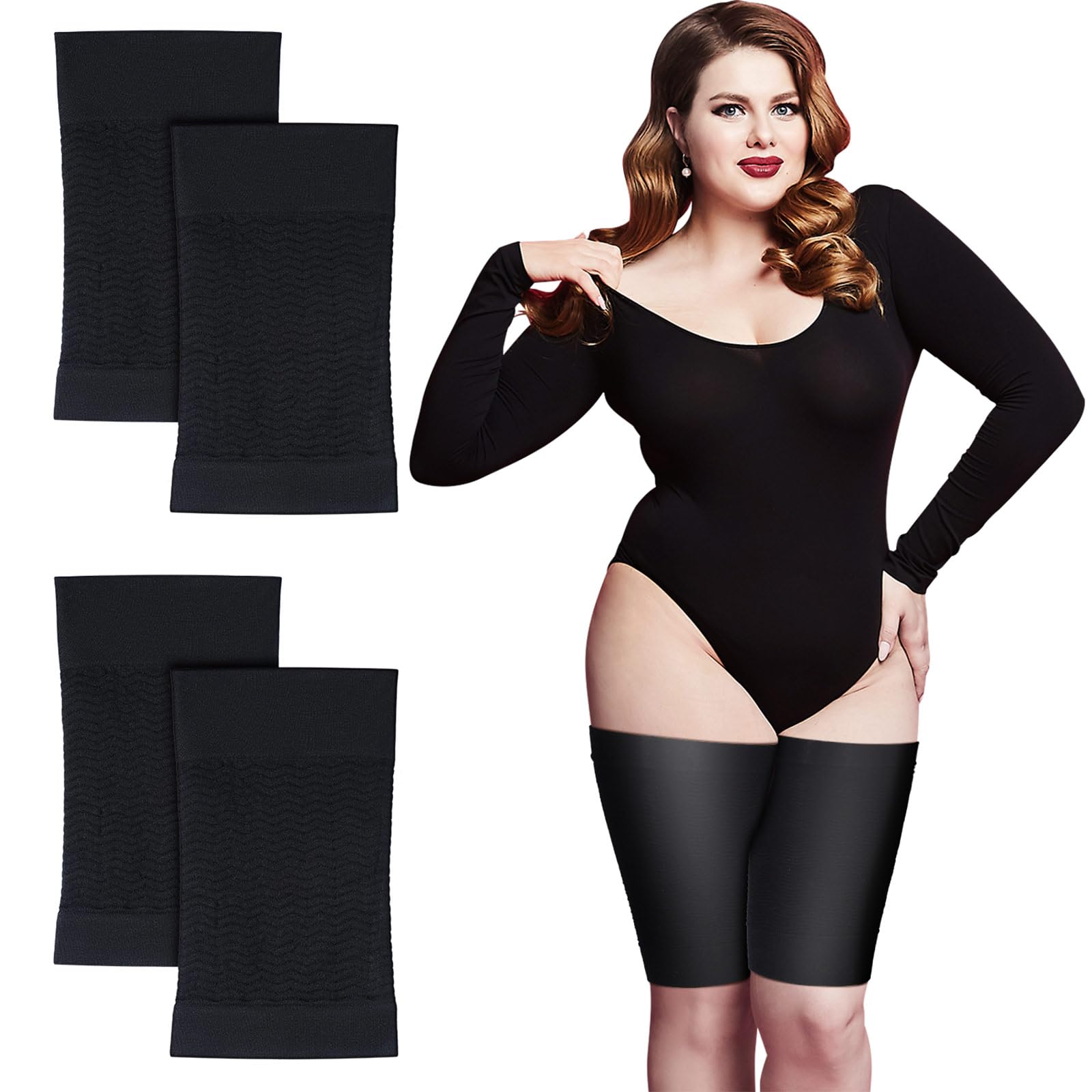 Geyoga 2 Pairs Thigh Wraps for Plus Size Women, Calf Compression Sleeve Upper Slimming Wraps for Flabby Thigh