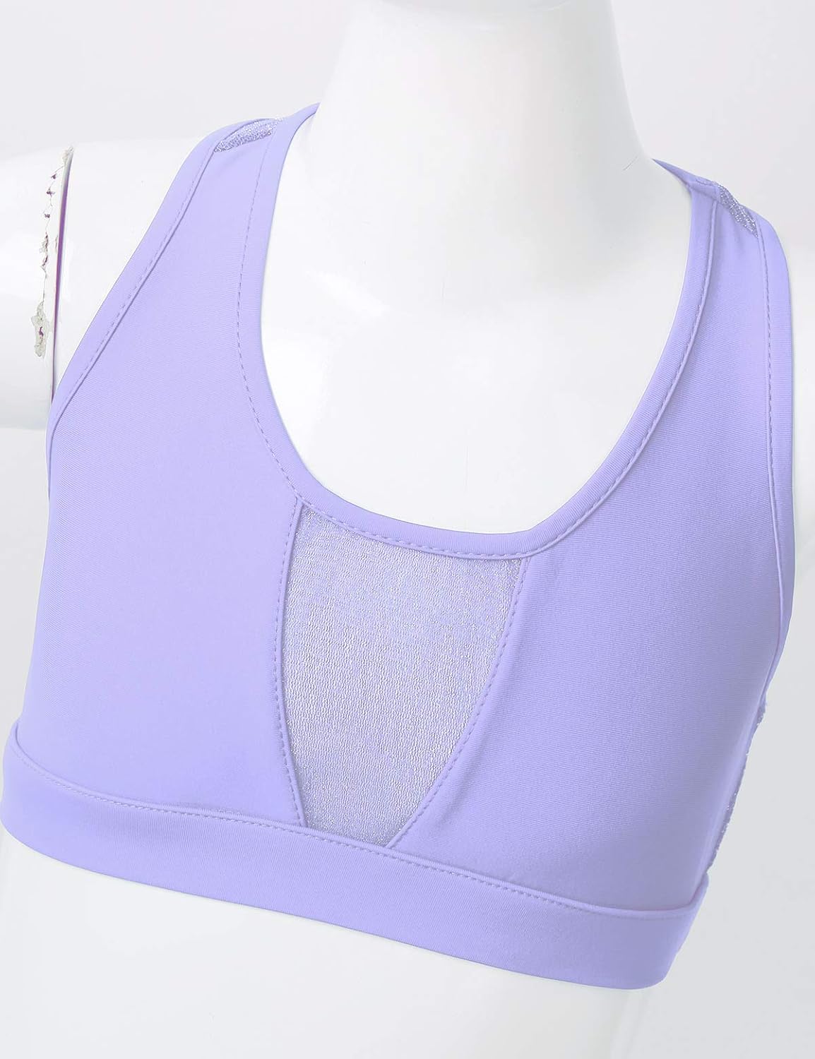 Freebily Kids Girls Shiny Stretchy Mesh Splice Bra Jazz Street Belly Modern Dance Crop Top for Gymnastic Training Tanks