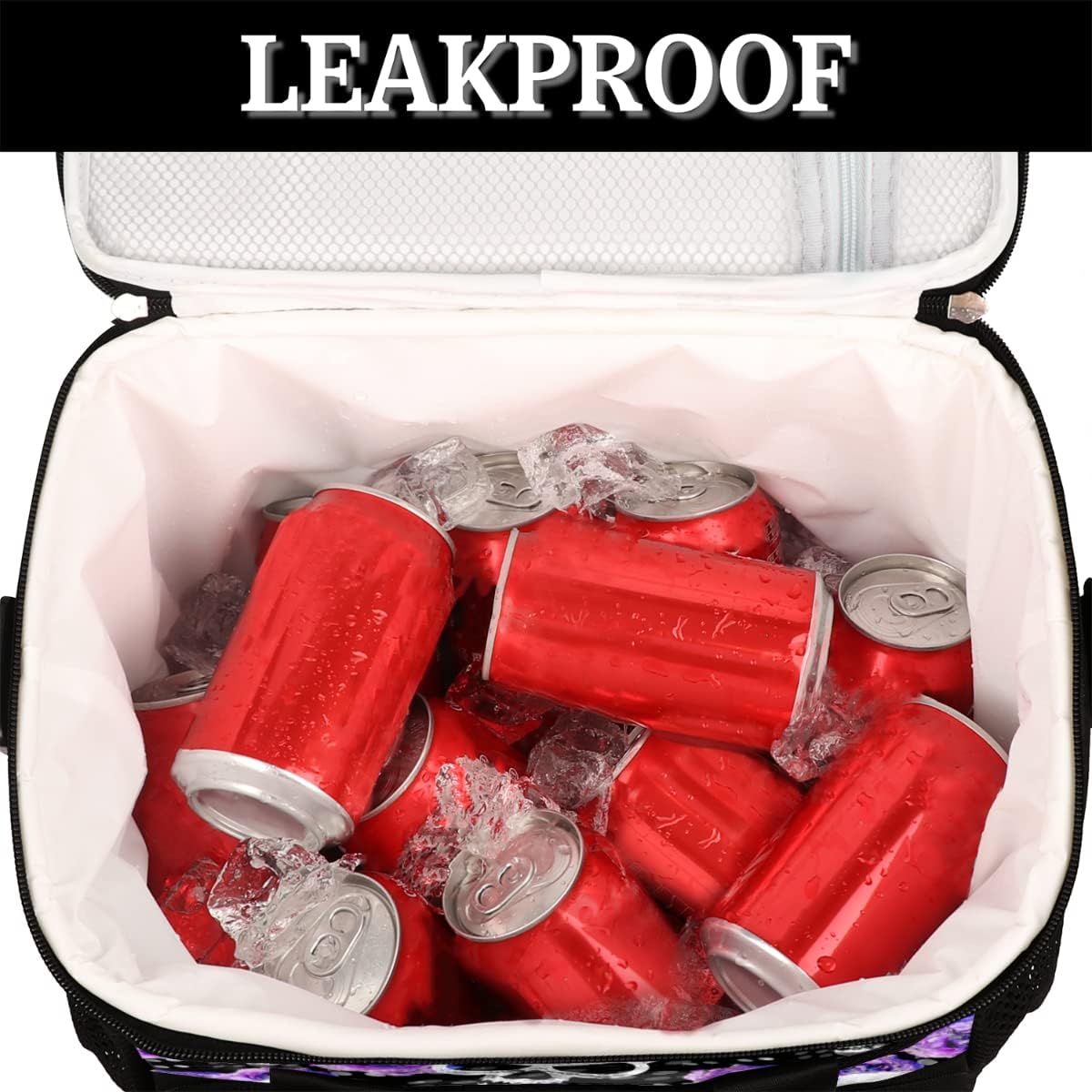 Insulated Cooler Lunch Bag Vintage Gothic Skull Purple Rose Lunch Box Leakproof Large Tote Bag Reusable for Women Men Picnic Travel (15L) - Image 6