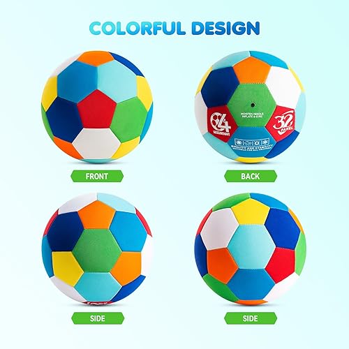 Miniatura 7 de INPODAK Balón de fútbol para interiores tamaño 4 para niños, pelota de fútbol suave y silenciosa para el interior de la casa, con bomba y caja de
