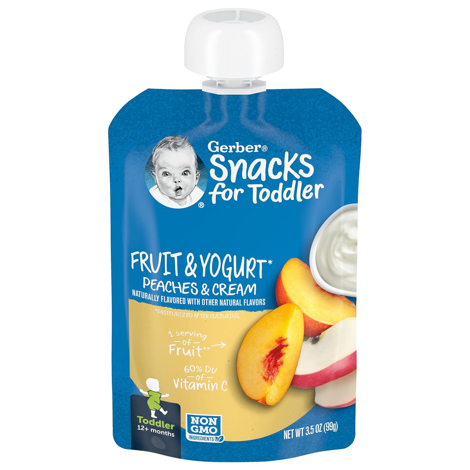 Gerber Peaches & Cream Yogurt Toddler Baby Food, 3.5 Oz Pouches