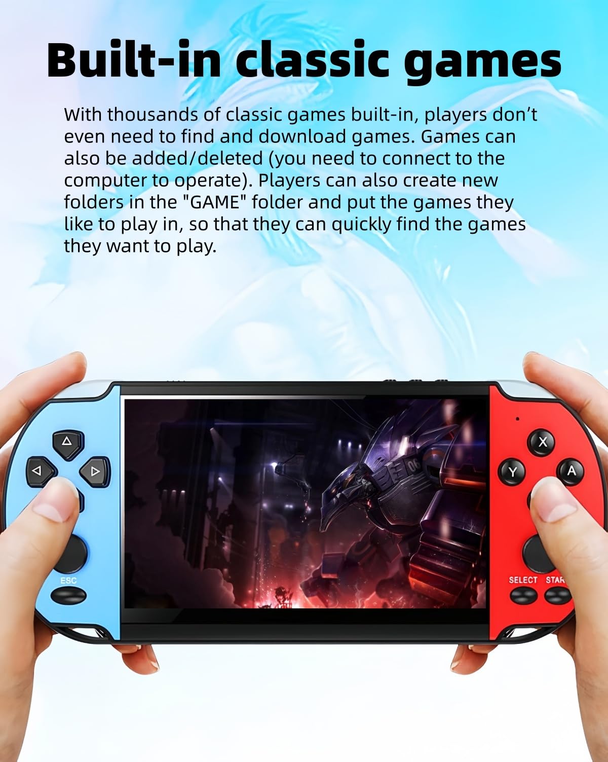 JXD 5,1 Pollici Retrò Console di gioco Portatile Multifunzione Diversi emulatori Uscita Video/Musica/E-book/TV Viaggi/attività all'aperto/tempo libero Intrattenimento Regalo di compleanno/Natale