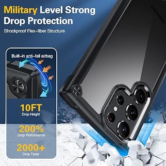 Oterkin for Samsung Galaxy S23 Ultra Case,[10 FT Military Shockproof] S23 Ultra Case with[2 X 9H Camera Lens Protectors] Scratch-Resistant Crystal Clear Phone Case for Galaxy S23 Ultra 6.8 inch-Black