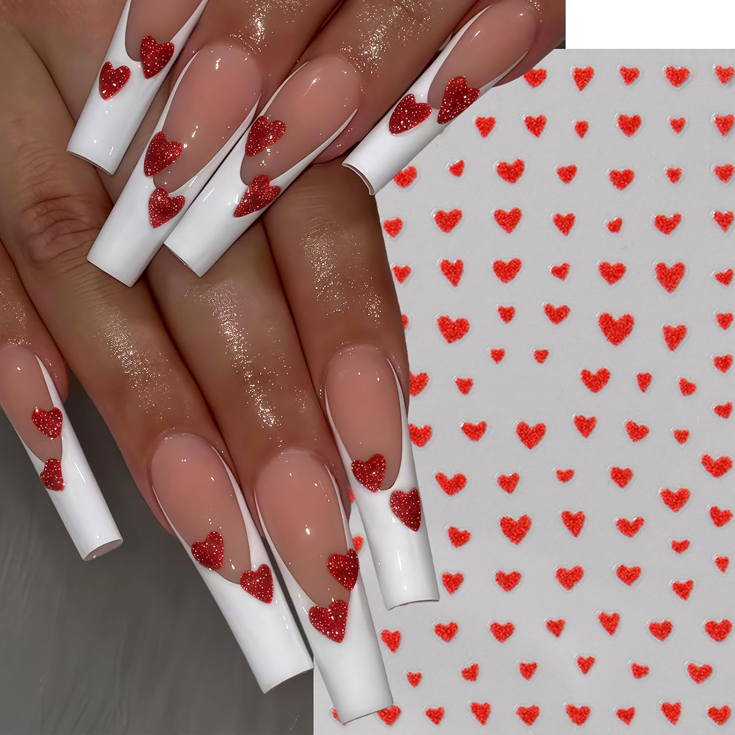 6PCS Mini Heart Nail Art Stickers 3D Self-Adhesive Glitter Heart Nail Decals Pink Red Wine Red Peach Heart Nail Design Romantic Hearts Nail Decorations Colorful Hearts Manicure Accessories for Women