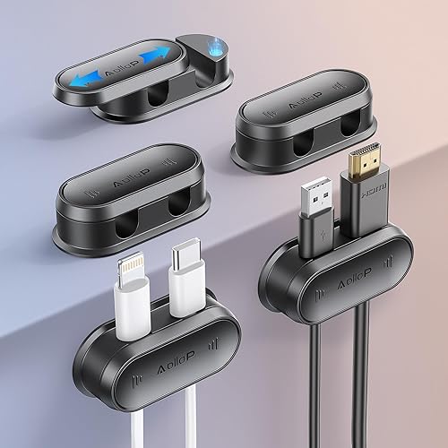Miniatura 10 de Organizador de Cables de 12 Orificios Clips Sujetadores de Cables - Paquete de 6 Clips Magnéticos para Cables [Empuje Suave de 1s en Ambos Lados]