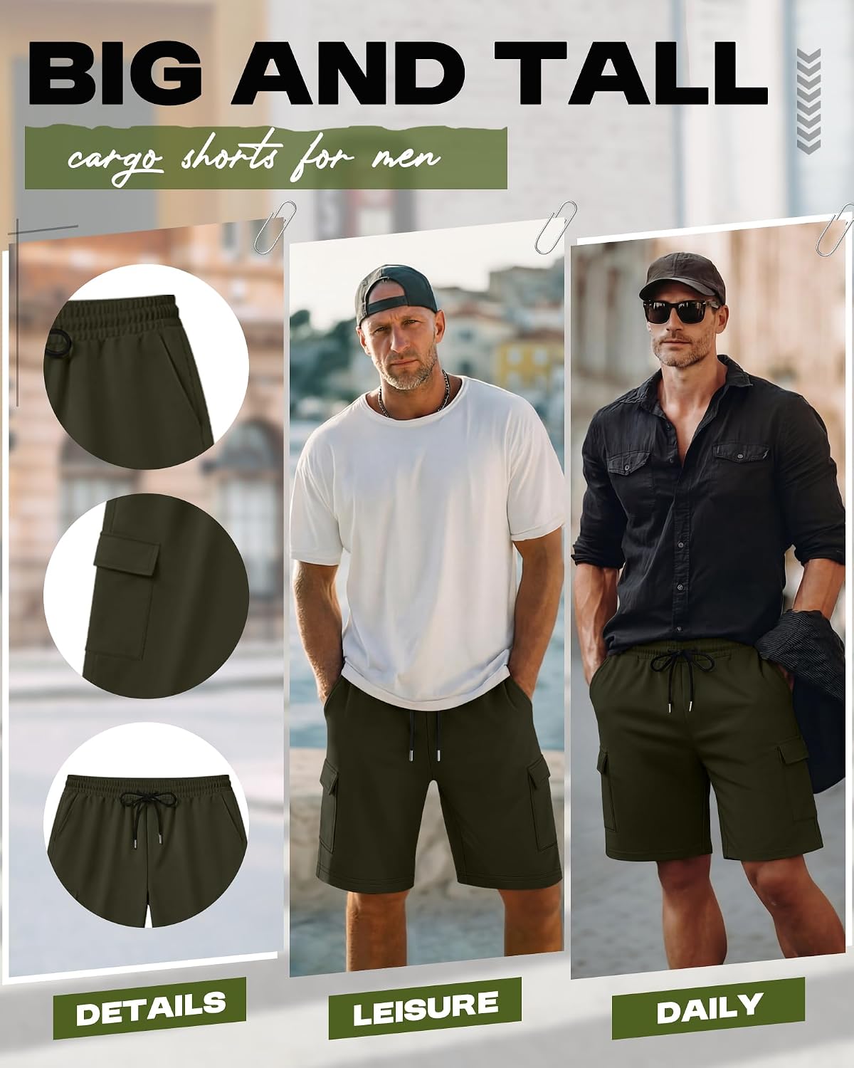Neer 3 Pack Men's Cargo Shorts Big and Tall Baggy Sweat Shorts 9'' Inseam Drawstring Athletic Summer Casual Pants Pockets