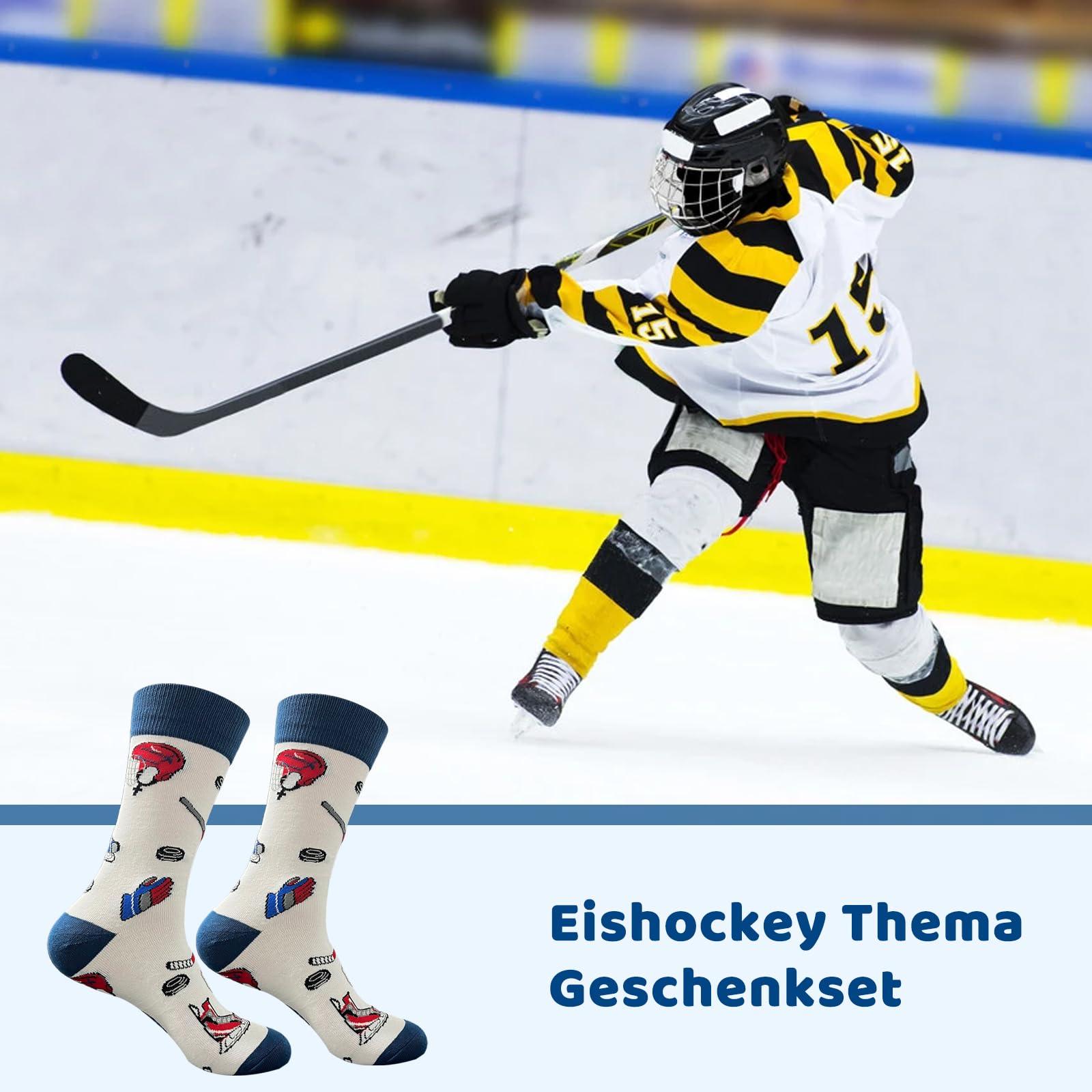 Set regalo per hockey su ghiaccio – divertenti calzini da hockey su ghiaccio da uomo con portachiavi, calzini da hockey su ghiaccio, regalo perfetto per giocatori e fan a Natale