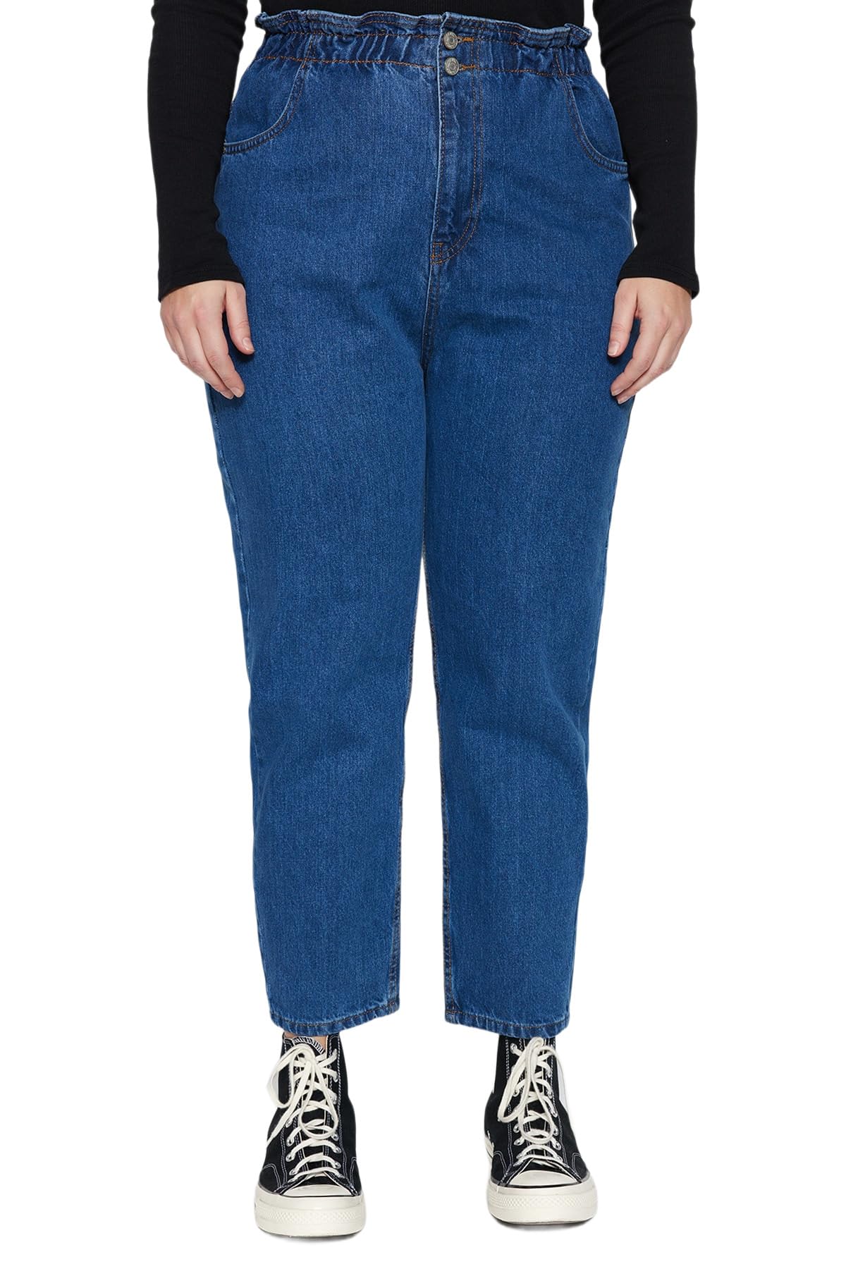 Trendyol Jeans Haute Jambe Droite Grande Taille pour Femme Pantalons