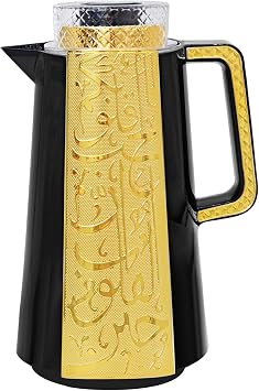 Arabic Style Insulated Coffee Carafe,33 oz,Vacuum Thermal Pot Double Wall Insulation with Lid Teapot,Keeping Hot/Cold,Tea, Water, and Coffee Dispenser,Housewarming Ornaments Black and Gold