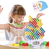 64Pcs Tetra Tower Game, Family Board for 2 Players Family Games, Building Blocks Stacking Balance Games Toys for Kids, Adults, Friends, Classroom, Family and Travel Party