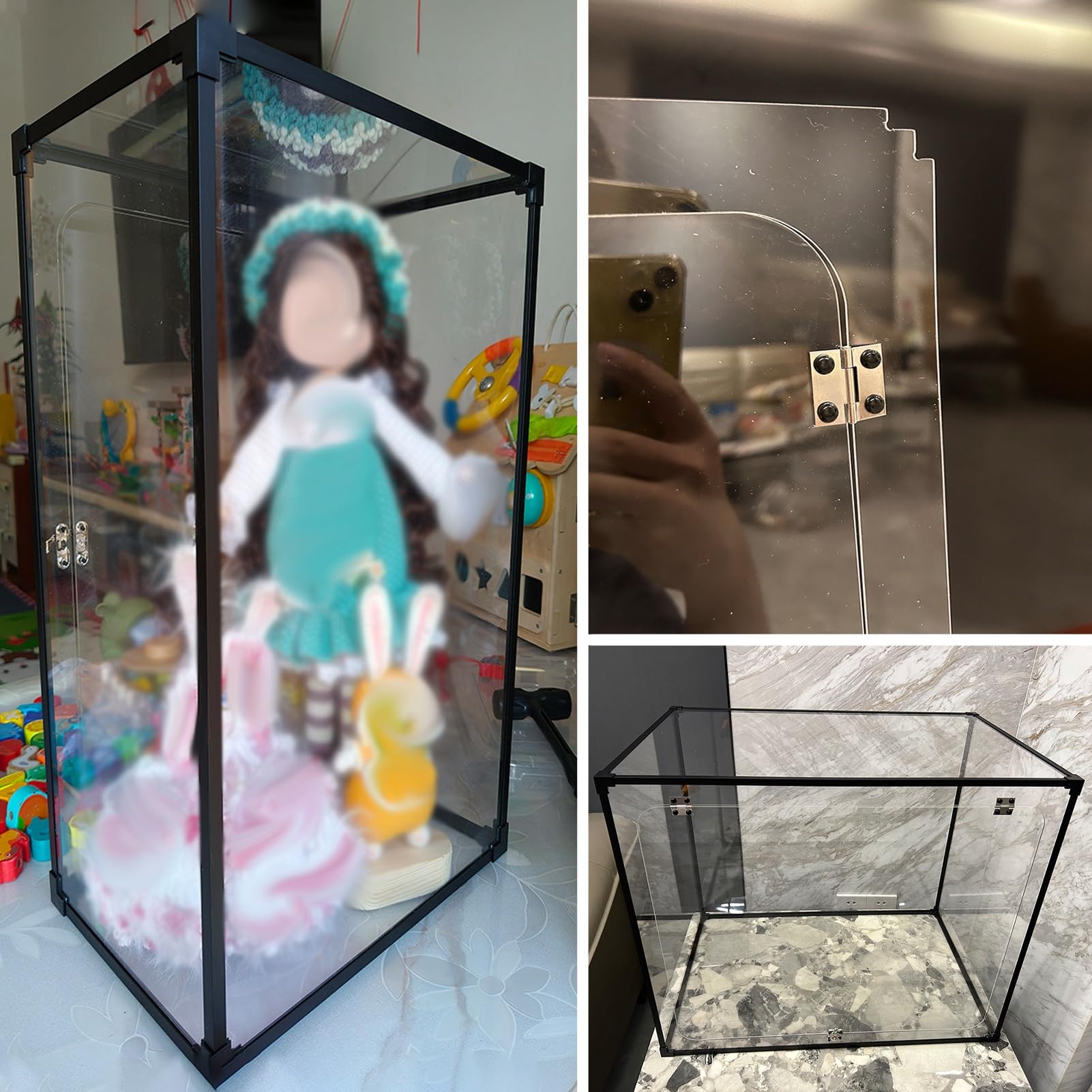 Urna Metacrilato Vitrina Alta de Acrílico, Contenedor de Vidrio | Caja Transparente de 360° con Puerta de Cierre a Presión, Contenedor Antipolvo con Bisagra y Marco(15x20xH25cm/6x8x10in)