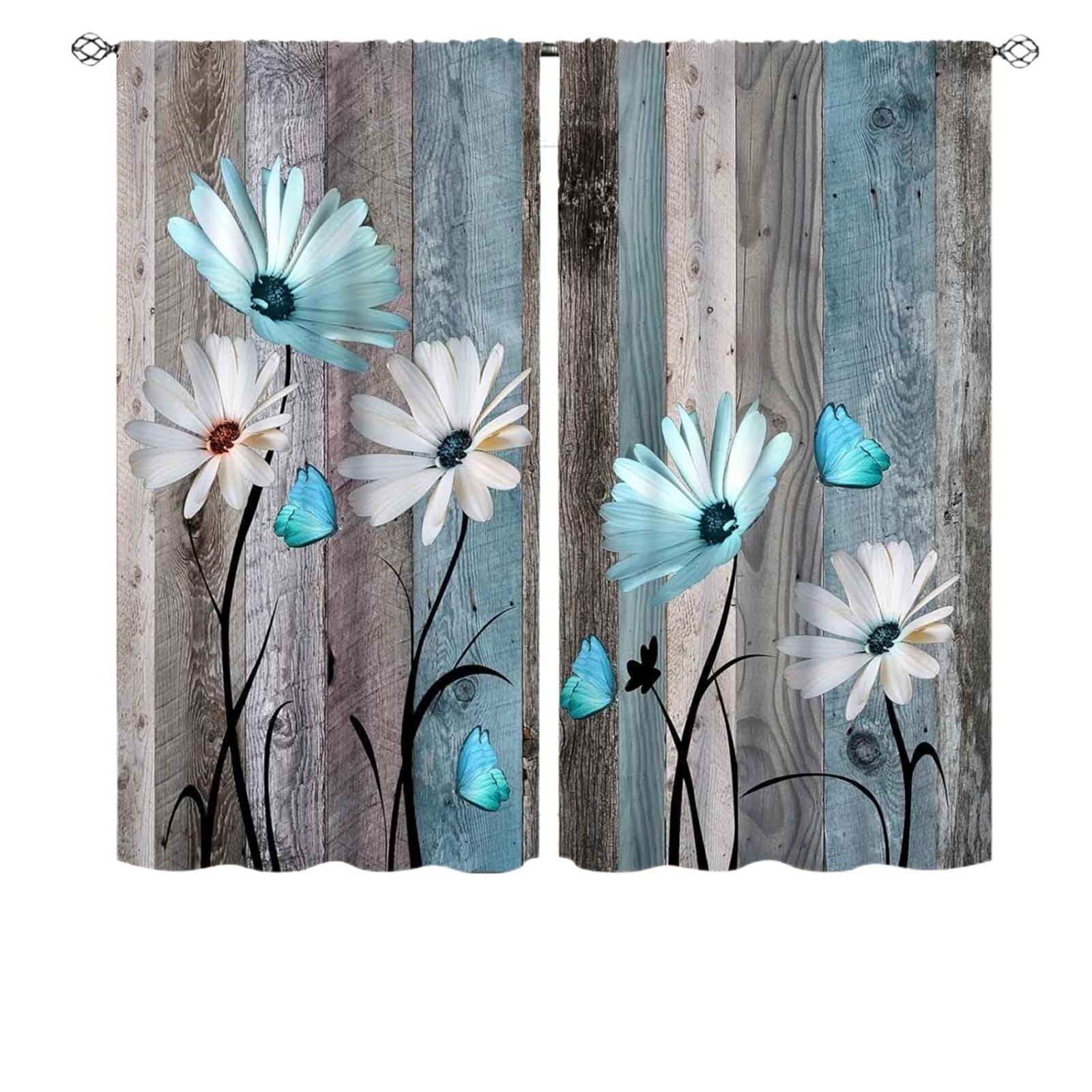 Rideau court brise-vue pour petite fenêtre fleurie style champêtre 2PC