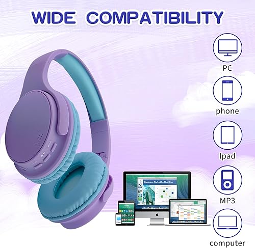 Miniatura 10 de Auriculares inalámbricos para niños pequeños, 15 horas de reproducción v5.3, auriculares Bluetooth para niños, volumen limitado, plegables con