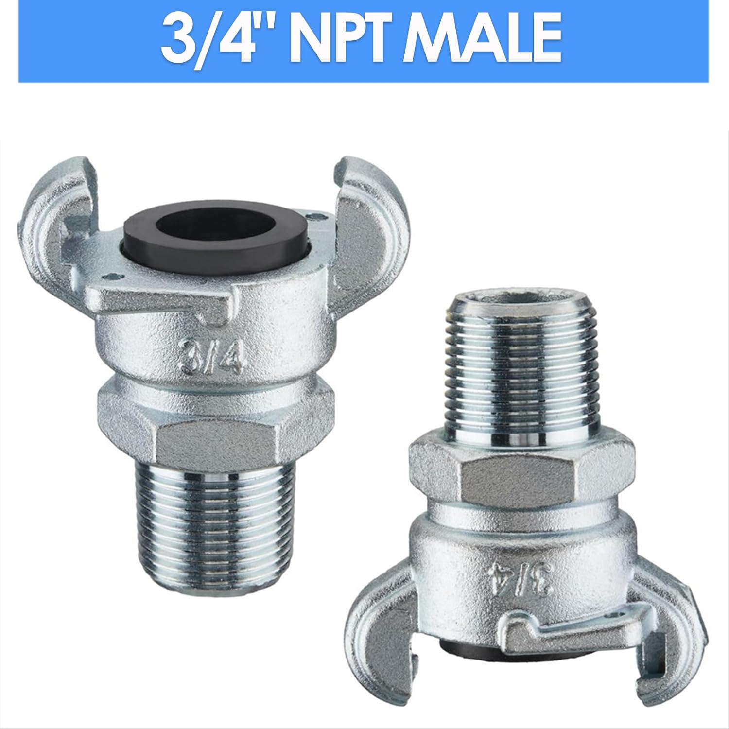 3/4 Inch Chicago Air Hose Fitting Adapter – 0.75" NPT Male Thread with 2 Lug Universal Coupling for Air Hose Connections