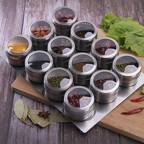 Miniatura 2 de 12 recipientes magnéticos para especias - Base de acero inoxidable montada en la pared - Fácil de instalar