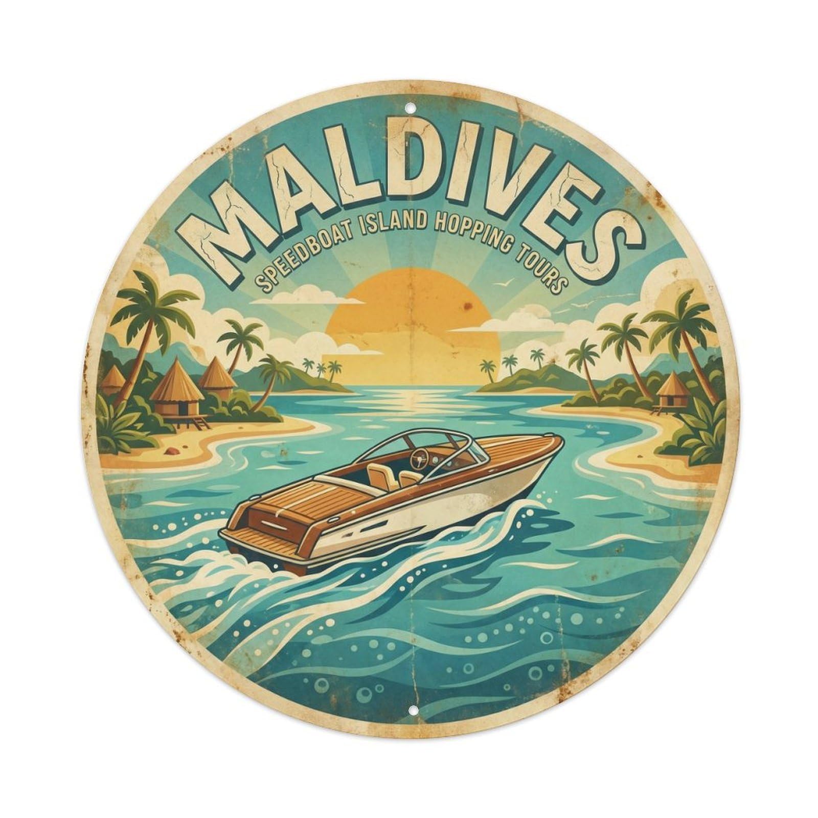 Maldives Speedboat Island Hopping Adventure Paddle Metal Tin Sign