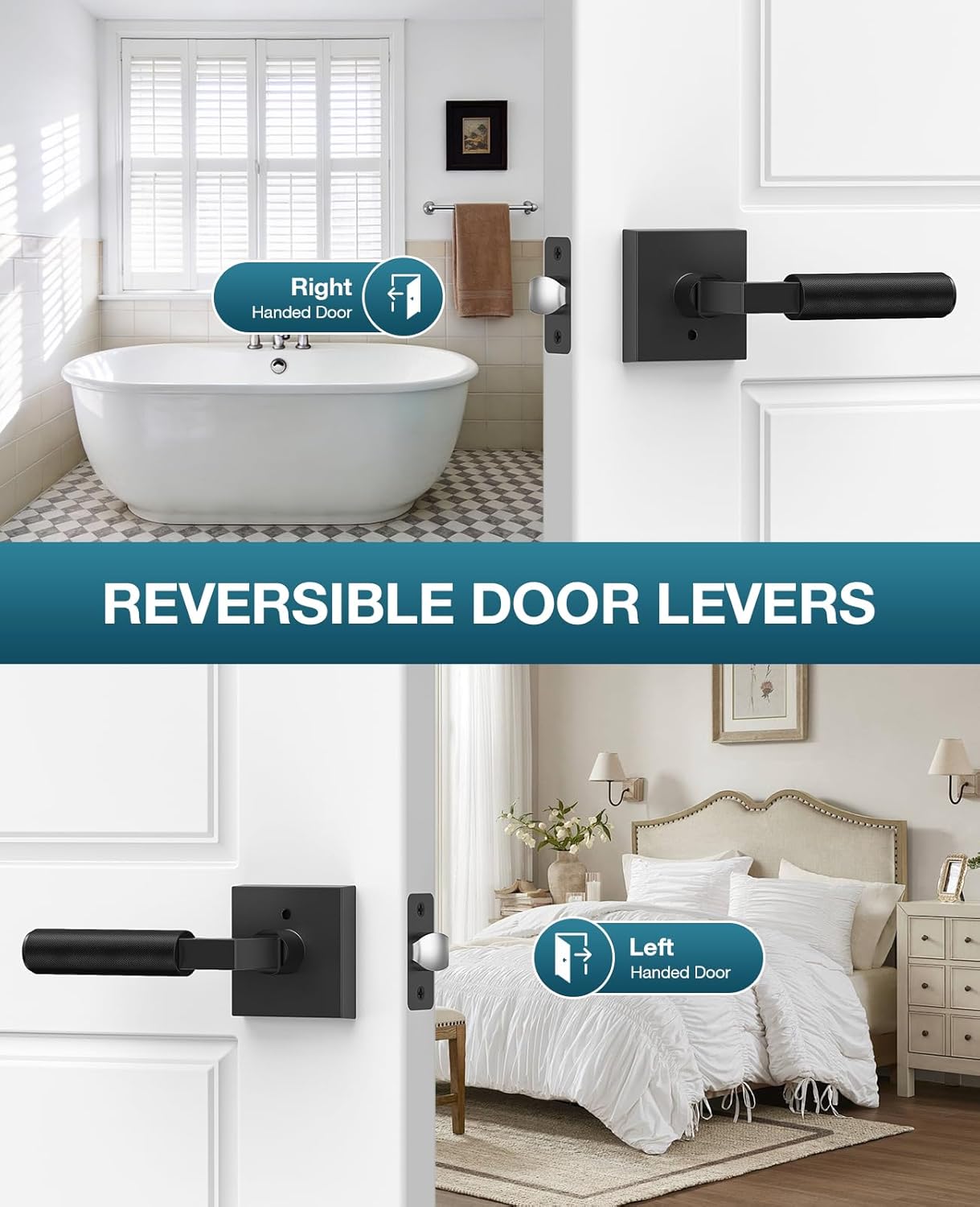 Black Door Handle, Black Door Locks for Bedroom or Bathroom, Heavy Duty Door Handles Interior with Locks for Left & Right Handed Doors, 6 Pack