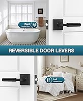 Vista 6 de Manija de puerta negra, cerraduras negras para dormitorio o baño, manijas de puerta resistentes para interiores con cerraduras para puertas zurdas