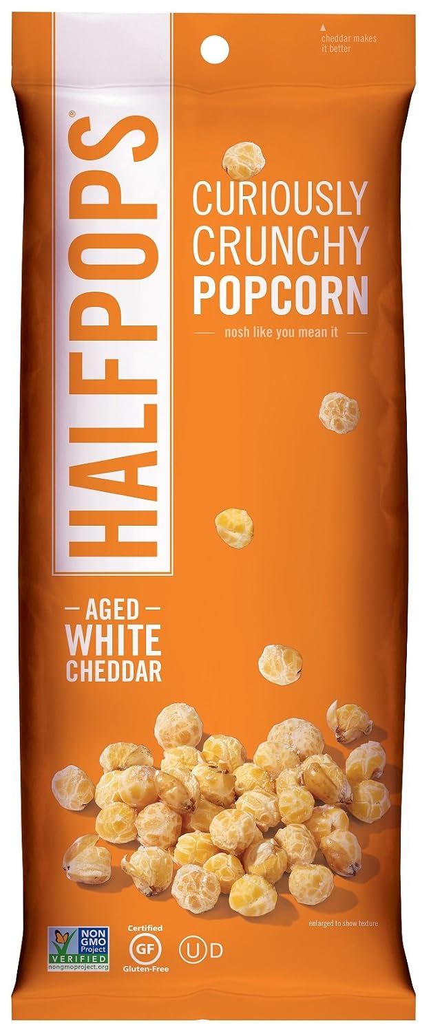 Halfpops Popcorns, Aged White Cheddar, 4.5 Ounce (Pack of 12)
