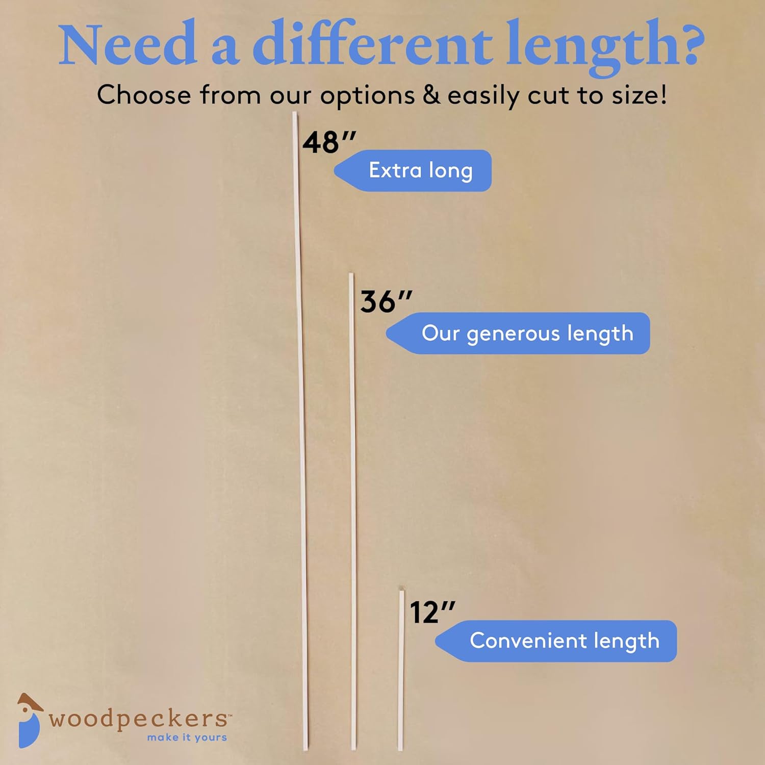 Wood Square Dowel Rods 5/16 inch x 48 Pack of 25 Wooden Craft Sticks for Crafts and Woodworking by Woodpeckers