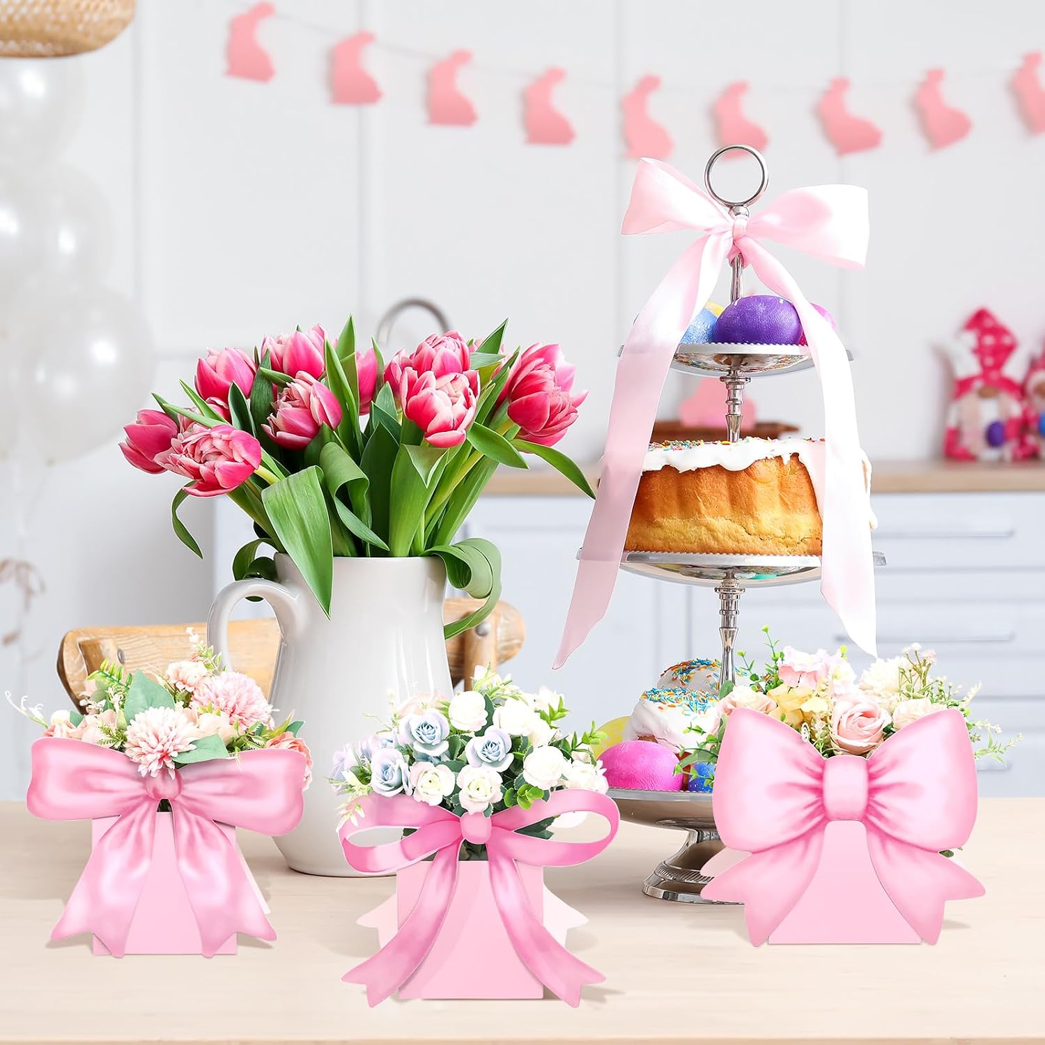 Hushee 12 Sets Pink Bow Baby Shower Flower Centerpieces for Tables Baby Shower Decorations 3D Boxes for Boys Girls Birthday Centro De Mesa Para Gender Reveal Tea Party Supplies