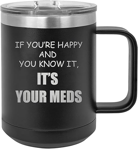 Rogue River Tactical Divertida taza de café de acero inoxidable para farmacéutico, médico, enfermera, con tapa, con texto en inglés "If You're Happy