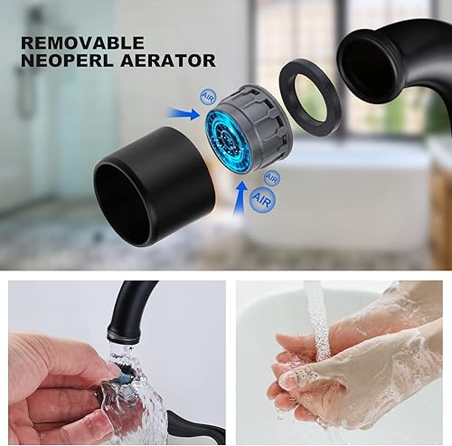 Miniatura 4 de ARCORA Grifo de baño negro mate, grifo de lavabo de baño central de 4 pulgadas con ensamblaje de drenaje y mangueras de suministro, grifo de lavabo