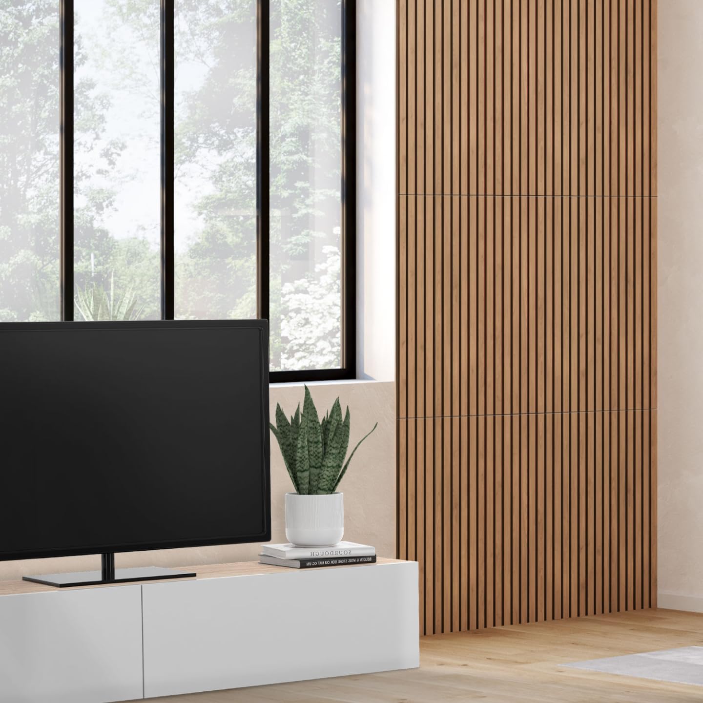 IDMarket - Panneaux acoustiques en tasseaux de Bois 240 x 60 cm Effet chêne Clair et Noir