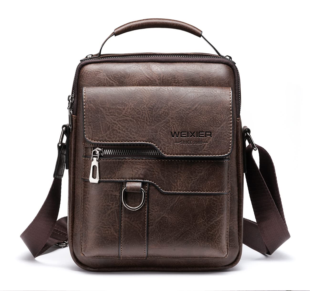 Zipper Buckle Leather Messenger Bag Crossbody Shoulder Bag Vintage Handle Bags