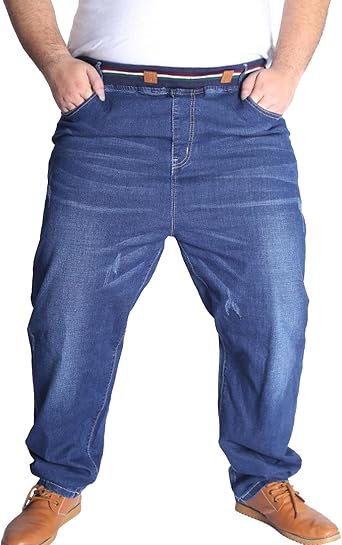 Mens Casual Plus Size Baggy Jeans Straight Loose Jean Sweatpants Wide Leg Elastic Waist Denim Pants