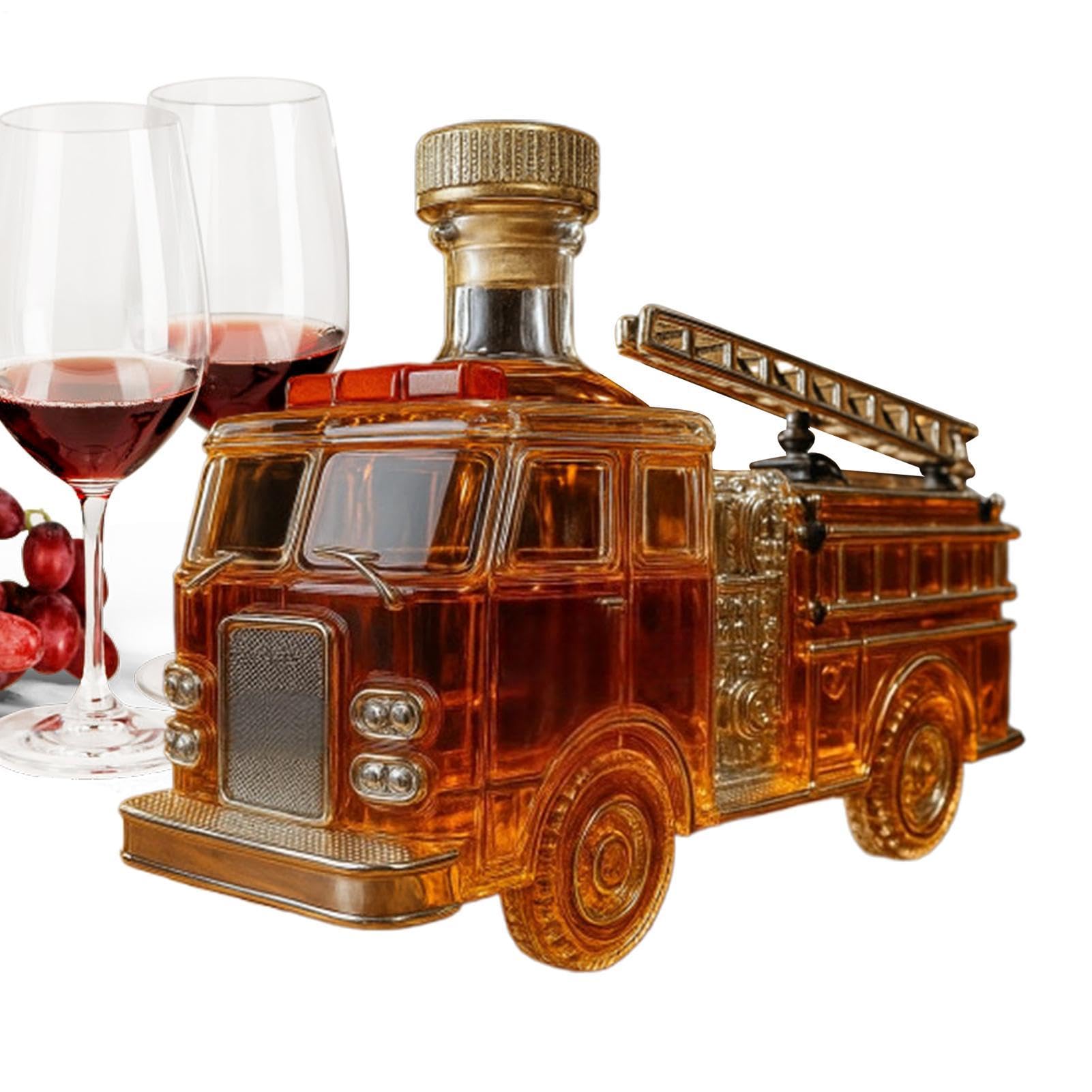 Carafe à décanter camion de pompiers en verre soufflé pour spiritueux haut de gamme