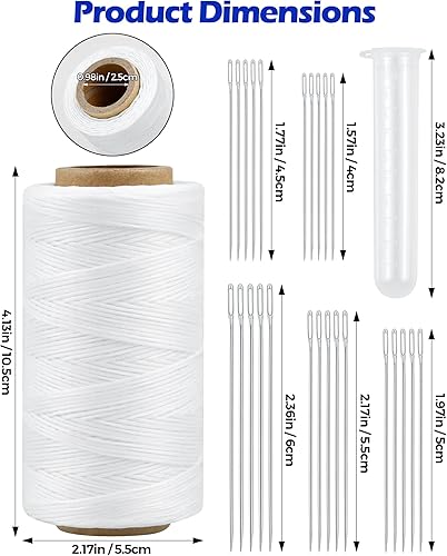 Miniatura 2 de Hilo encerado de costura para tapicería de cuero PLANTIONAL 218 yardas 210D juego de cuerdas de cera con 25 agujas de coser grandes a mano, kit de