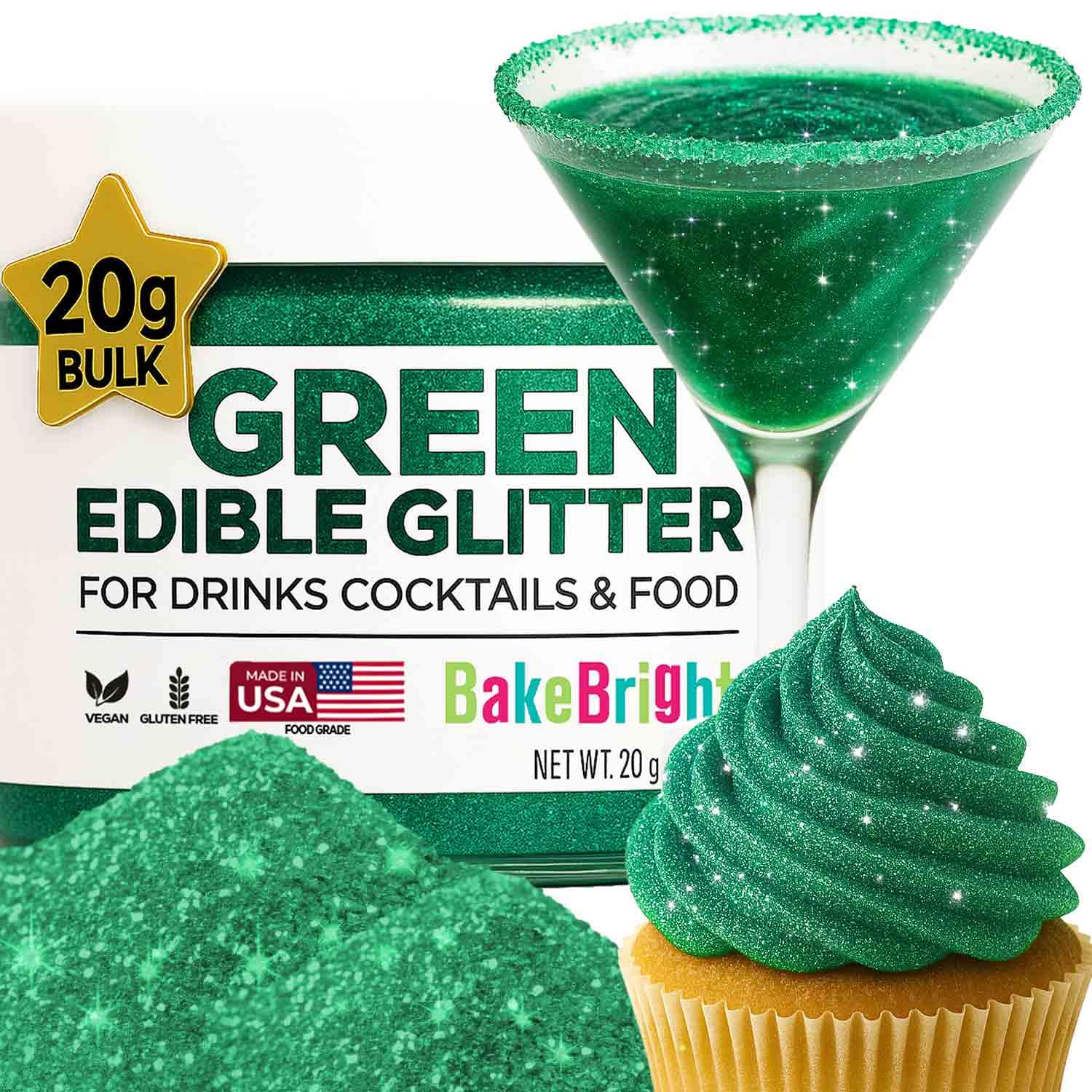 Bulk 20g Dark Green Edible Glitter for Drinks | Premium Edible Glitter for Cakes, Cocktails, Dark Green Cake Decorating Decorations Food Grade, Vegan, Kosher, Halal, Gluten Free - Made in USA