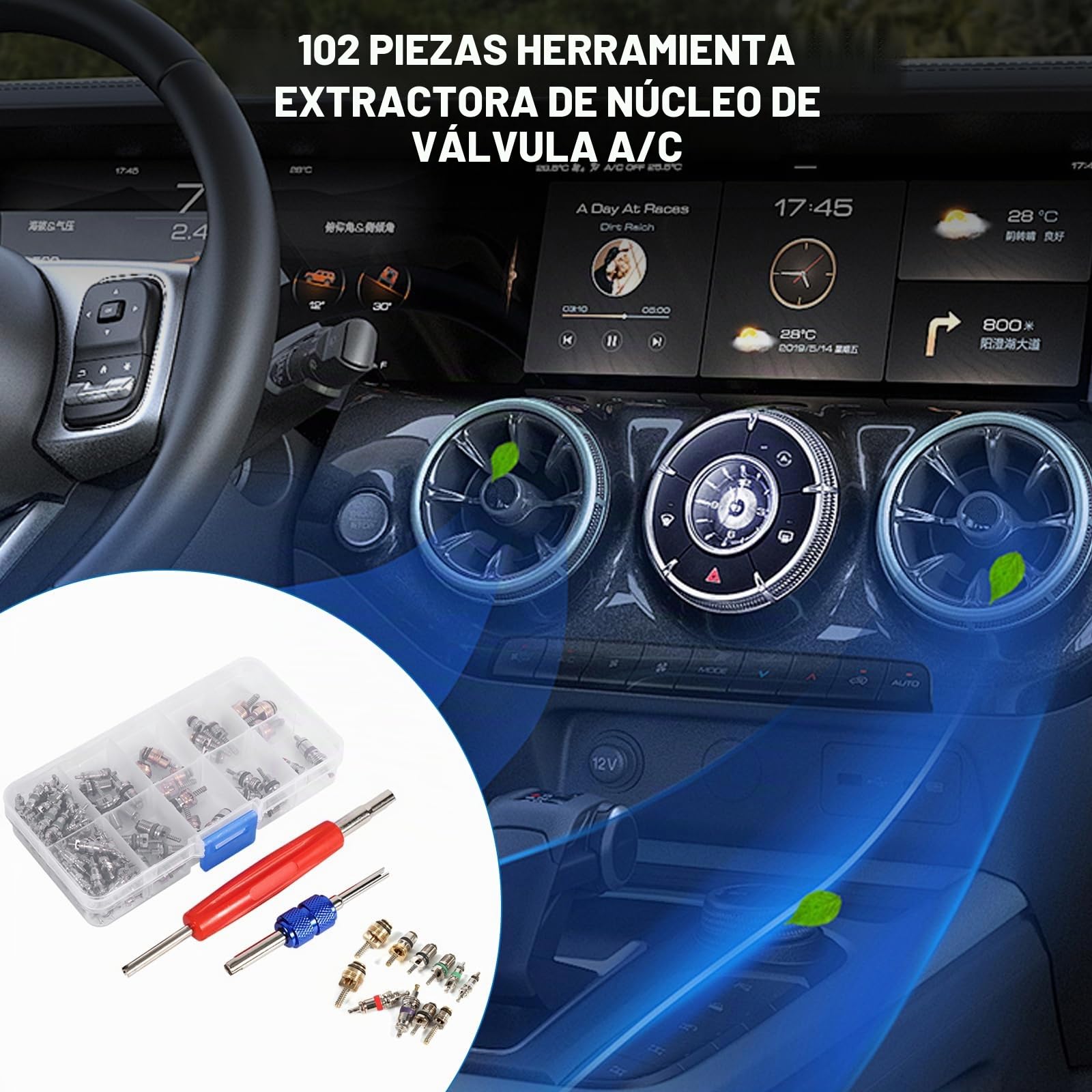 Obus Aire Acondicionado, 102Pcs A/C Válvula Núcleo R12 R134A, Kit Sello Núcleo Válvula Aire Acondicionado Automóvil, para Coche