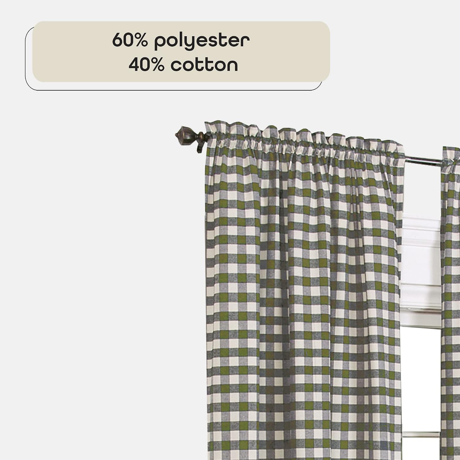 ACHIM Buffalo Check Panel Window Curtain - 42 Inch Width, 84 Inch Length - Sage & Ivory Plaid - Light Filtering Farmhouse Country Drapes for Bedroom Living & Dining Room Home Decor
