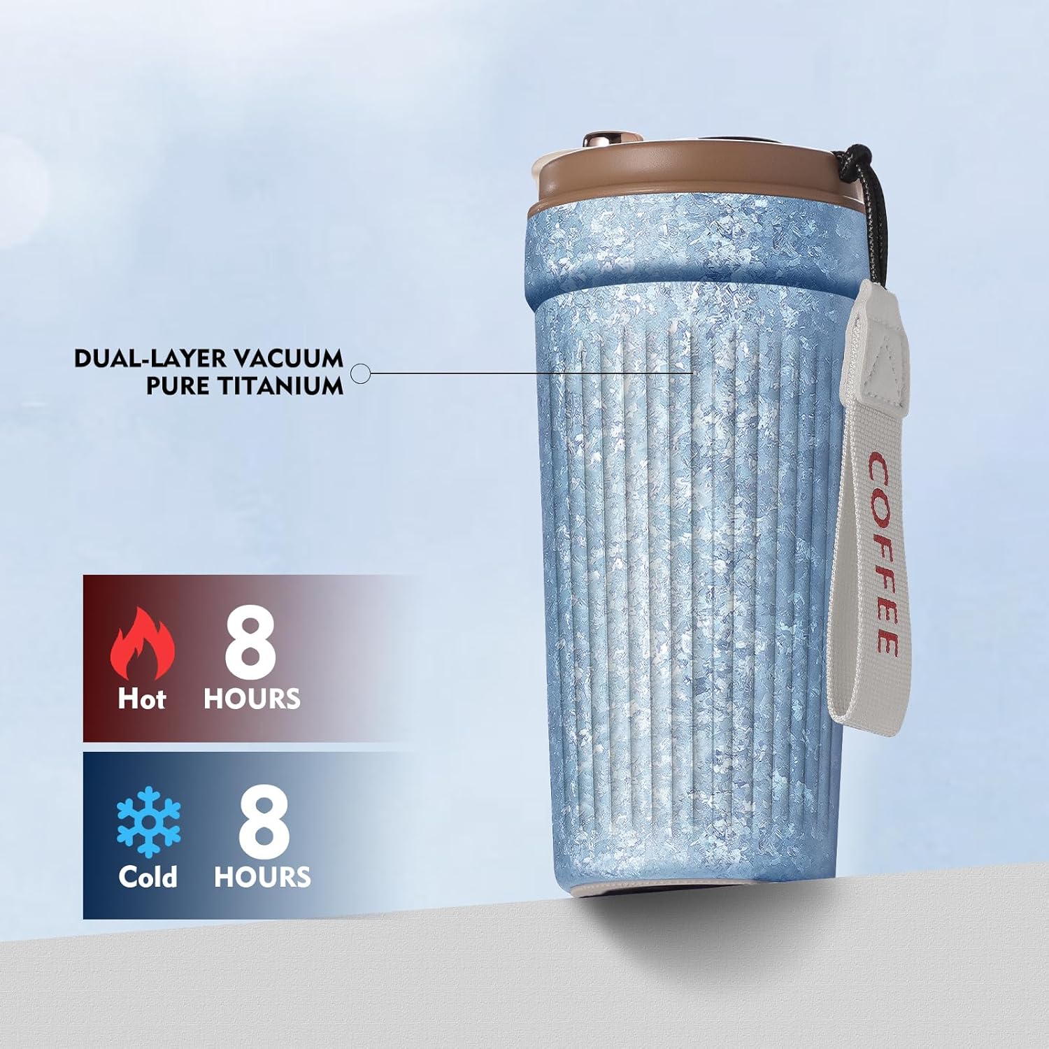 Titanium Travel Coffee/Water Cup,17oz, Leak-Proof Lid Vacuum Insulated Cup for Hot/Cold Drinks - Keeps Coffee, Tea, Beer Temperature | Gift Box Ready (Blue) - Image 3