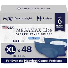 NorthShore MegaMax Lite 6-Hour Daytime Adult Diapers, X-Large 5060 in, 48 Count, Tab-Style Incontinence Briefs for Moderate Bladder Leaks, Men & Women, Blue