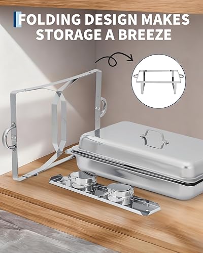 Miniatura 4 de GarveeHome Platos de roce para buffet, paquete de 2 unidades, de acero inoxidable de 8 cuartos de galón y calentadores de buffet con tapa,