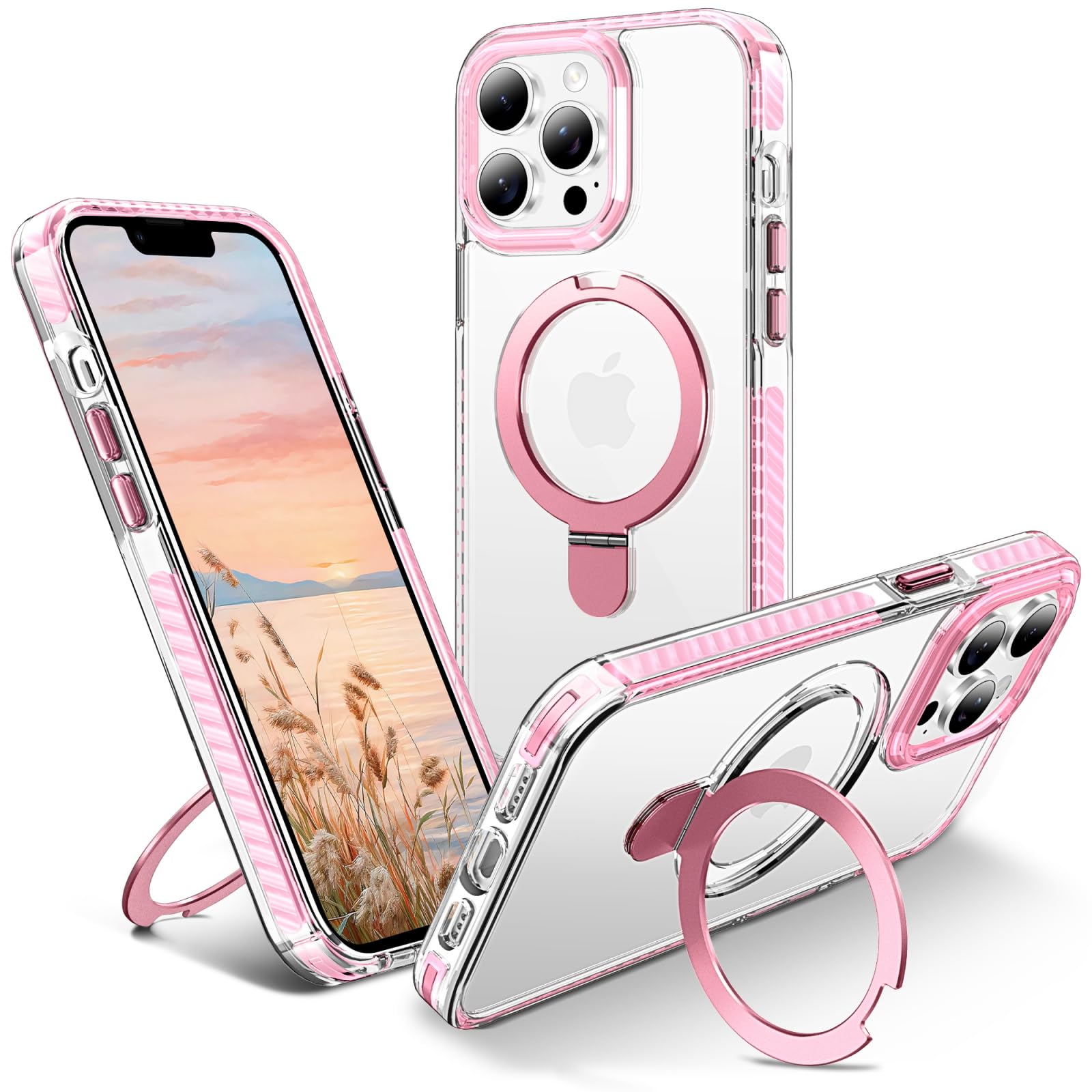 UMIONE for iPhone 14 Pro Max Magnetic case with Stand and Finger Ring, Compatible with magsafe, Shockproof Transparent Hard Plate, Full Body case,
