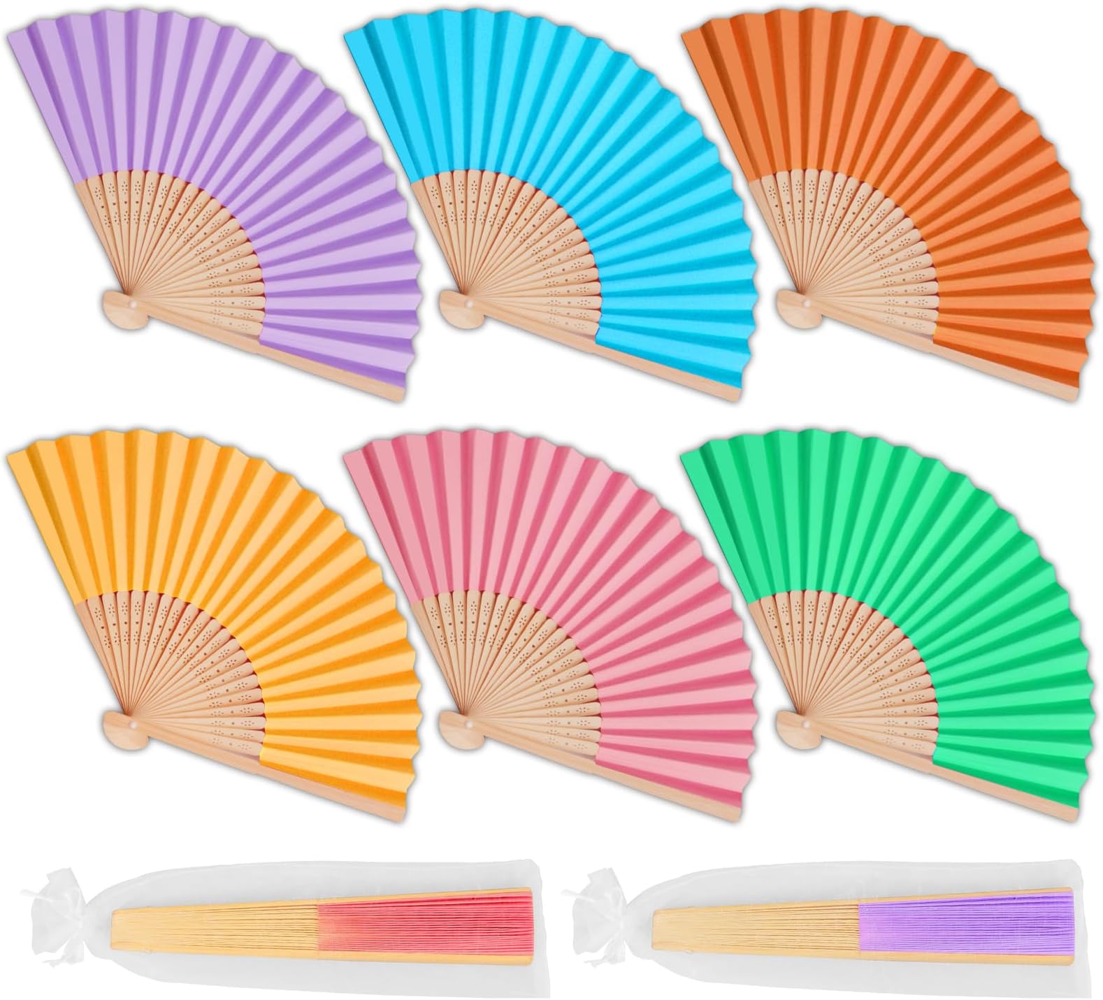 Folding Fans 6Pcs Paper Fans hand fan folding Bamboo Handheld Fan Folding DIY Handmade Fans For for Wedding Gift, Party, Home Decoration