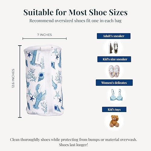 Miniatura 5 de Bluehome Bolsa para lavadora de zapatos con cepillo para tenis, paquete de 2 bolsas de lavandería reutilizables de felpilla para tenis, viajes y