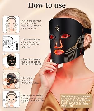 Red Light Therapy Mask - LED Face Mask with 5 Modes Red & Blue LED, Remote Control, Storage Bag, 4000mAh, Head Strap, Eye Pads, Office and Home Use, Gift for Mother, Girls
